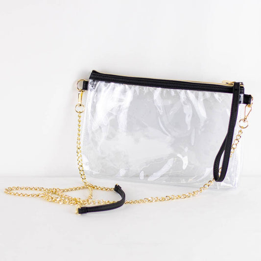 Candace Double Zip Clear Crossbody   Black   10x6x2